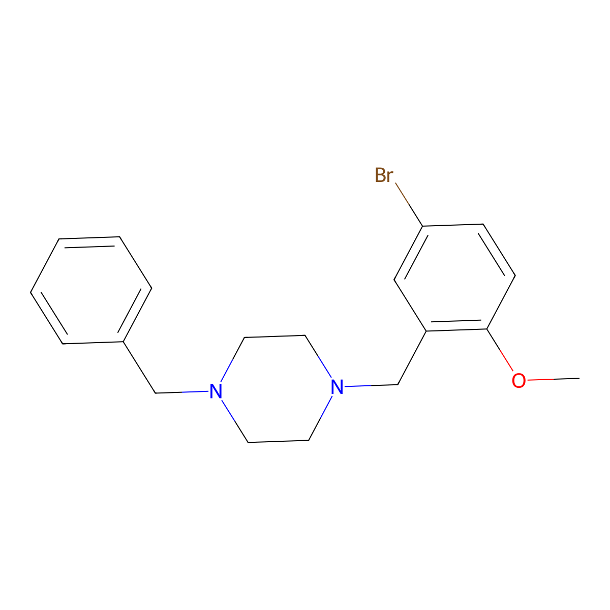 1-Benzyl-4-[(5-bromo-2-methoxyphenyl)methyl]piperazine molecular structure, CAS 414880-07-2