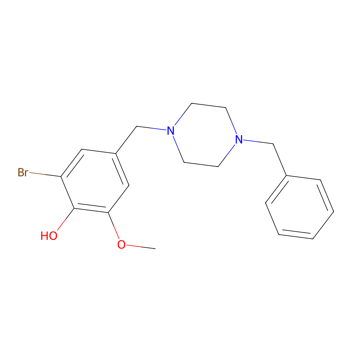 4-[(4-Benzylpiperazin-1-yl)methyl]-2-bromo-6-methoxyphenol molecular structure, CAS 414881-19-9