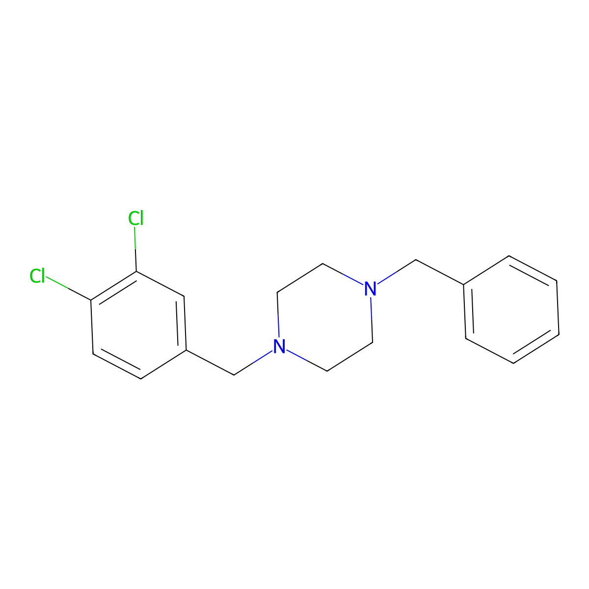 1-Benzyl-4-(3,4-dichlorobenzyl)piperazine molecular structure, CAS 414881-93-9
