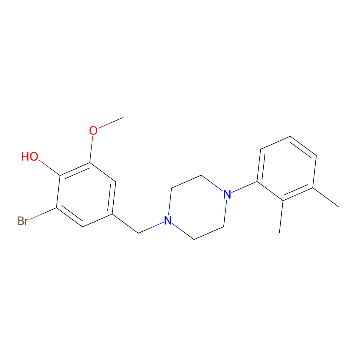 2-Bromo-4-[[4-(2,3-dimethylphenyl)piperazin-1-yl]methyl]-6-methoxyphenol molecular structure, CAS 414882-03-4