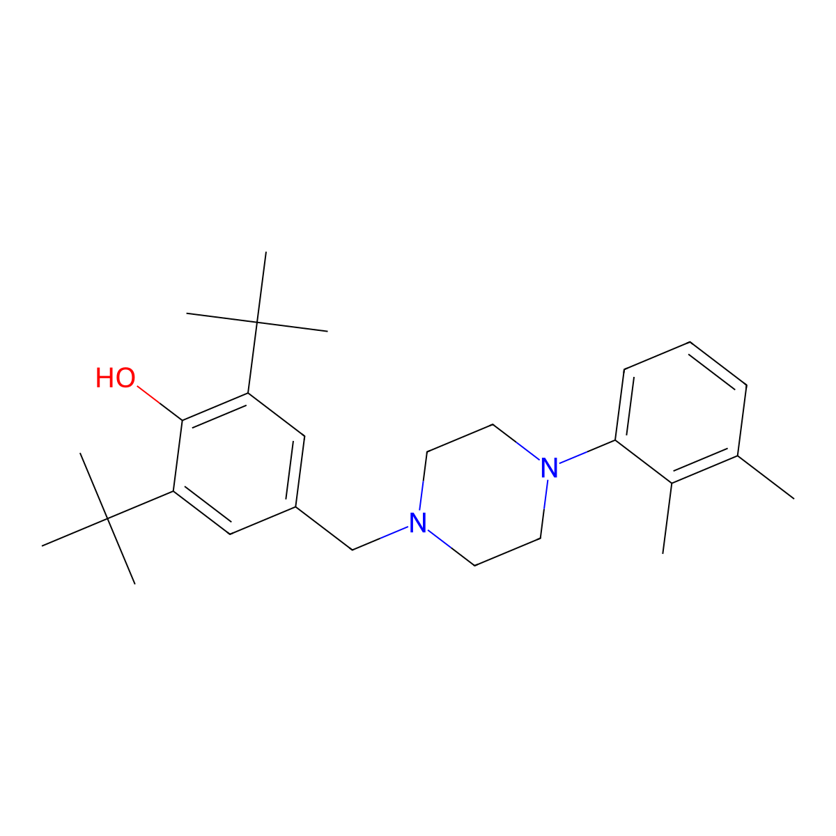2,6-Di-tert-butyl-4-{[4-(2,3-dimethylphenyl)piperazin-1-yl]methyl}phenol molecular structure, CAS 414883-38-8