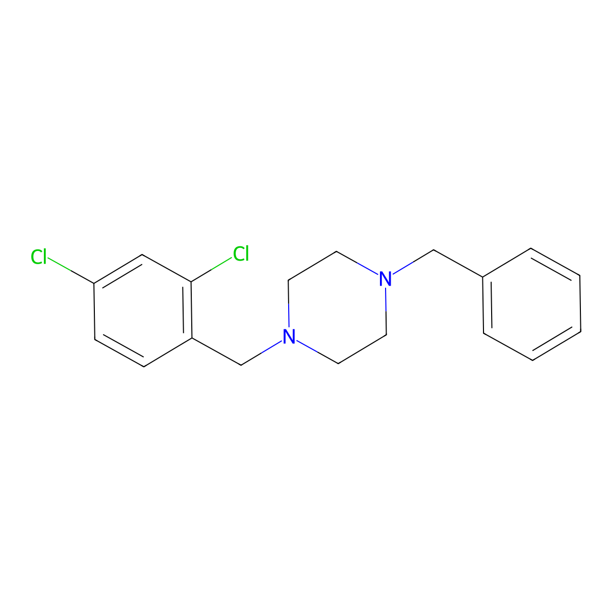 1-Benzyl-4-(2,4-dichlorobenzyl)piperazine molecular structure, CAS 414884-24-5