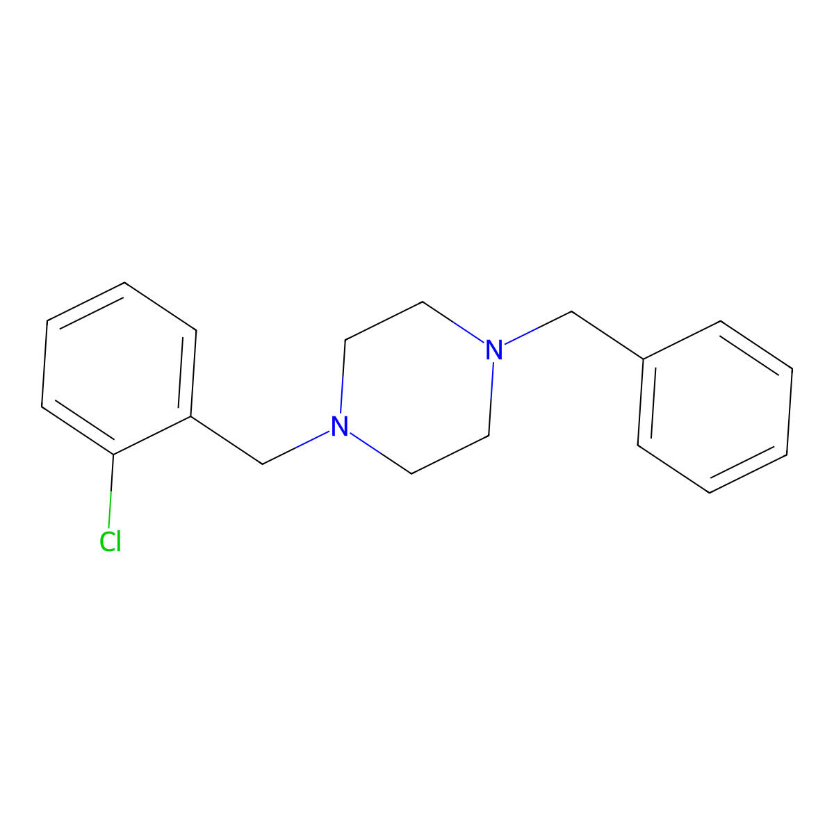 1-Benzyl-4-[(2-chlorophenyl)methyl]piperazine molecular structure, CAS 414887-51-7