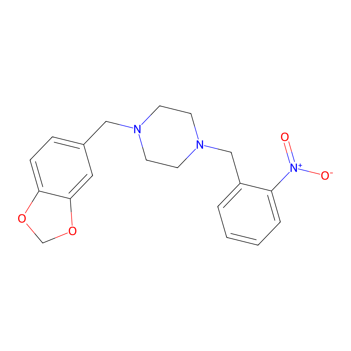 1-(1,3-Benzodioxol-5-ylmethyl)-4-[(2-nitrophenyl)methyl]piperazine molecular structure, CAS 414888-80-5
