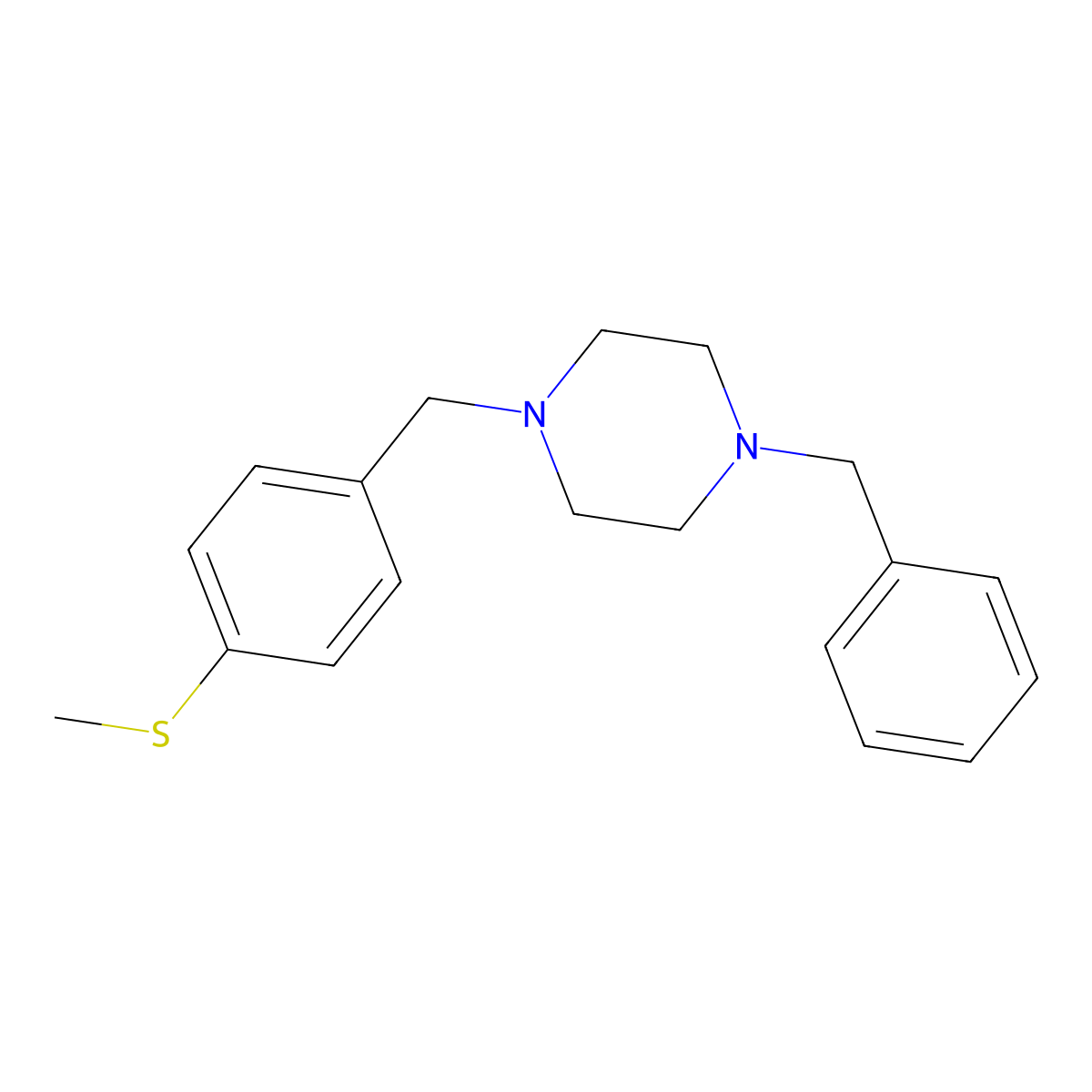 1-Benzyl-4-[(4-methylsulfanylphenyl)methyl]piperazine molecular structure, CAS 414889-37-5