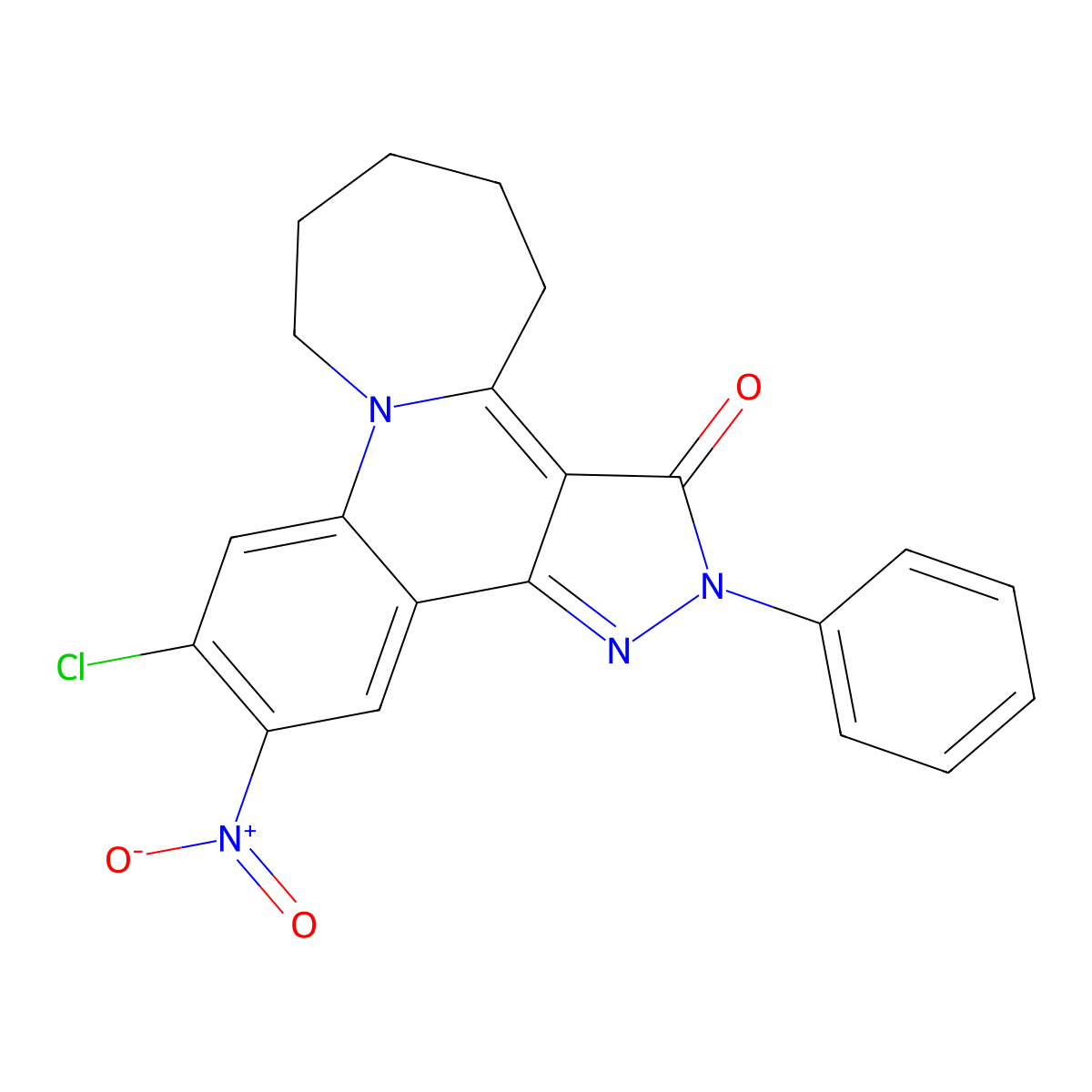 11-chloro-12-nitro-2-phenyl-2,4,5,6,7,8-hexahydro-3H-azepino[1,2-a]pyrazolo[4,3-c]quinolin-3-one molecular structure, CAS 414890-89-4