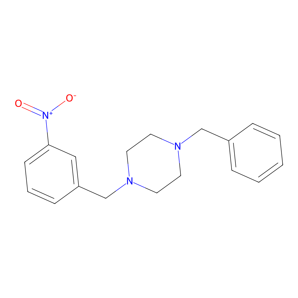 1-Benzyl-4-[(3-nitrophenyl)methyl]piperazine molecular structure, CAS 414892-09-4
