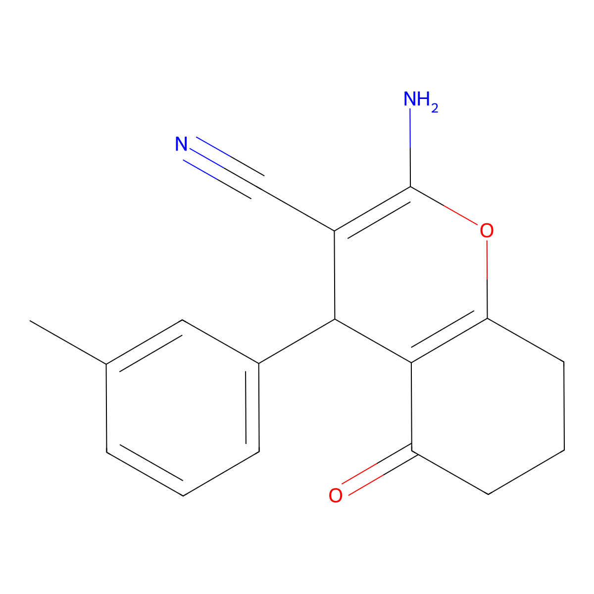 2-amino-4-(3-methylphenyl)-5-oxo-5,6,7,8-tetrahydro-4H-chromene-3-carbonitrile molecular structure, CAS 414896-26-7