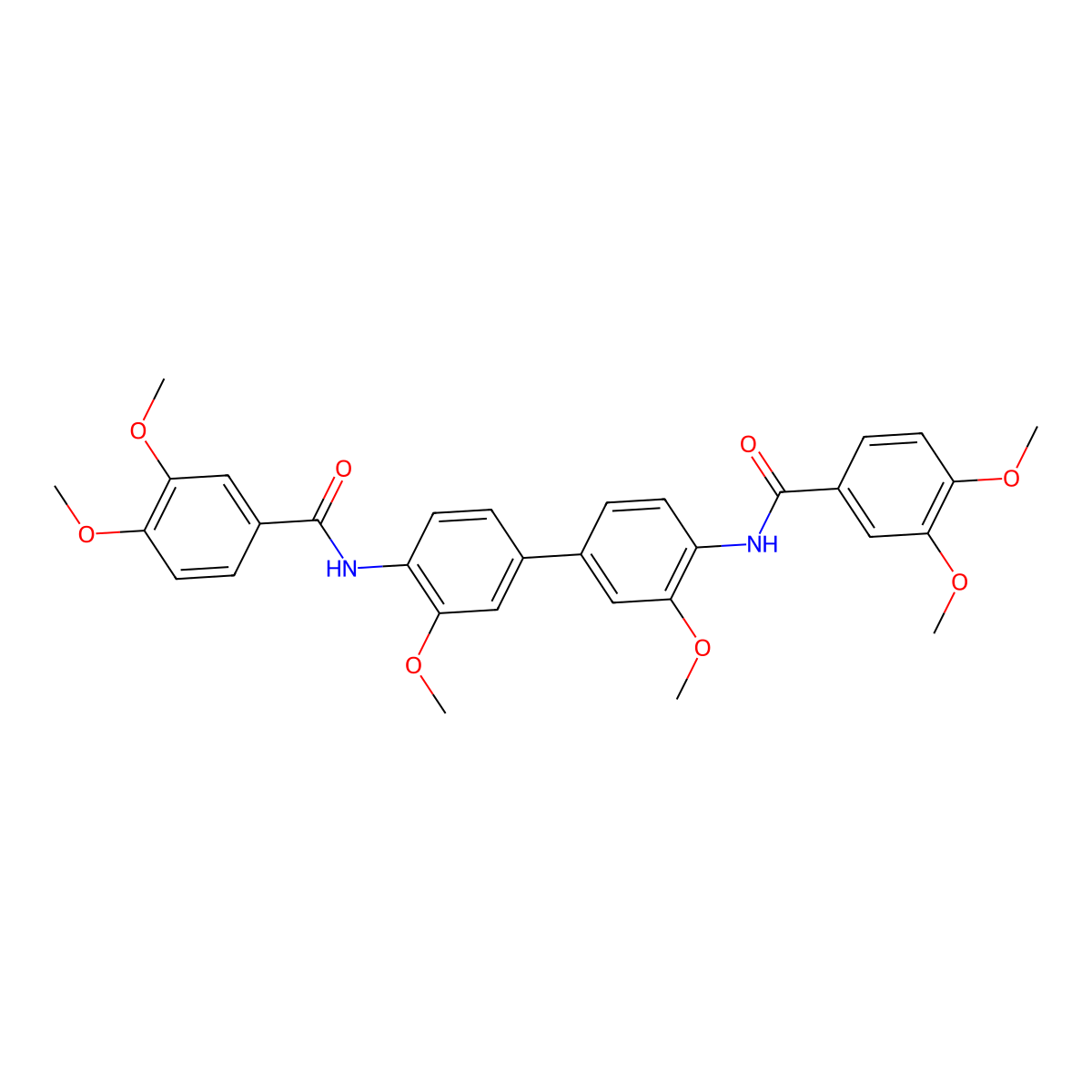 N-[4-[4-[(3,4-dimethoxybenzoyl)amino]-3-methoxyphenyl]-2-methoxyphenyl]-3,4-dimethoxybenzamide molecular structure, CAS 414896-31-4