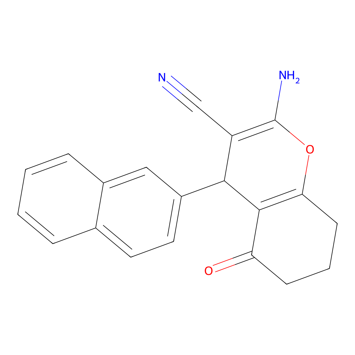 2-amino-4-(naphthalen-2-yl)-5-oxo-5,6,7,8-tetrahydro-4H-chromene-3-carbonitrile molecular structure, CAS 414897-69-1