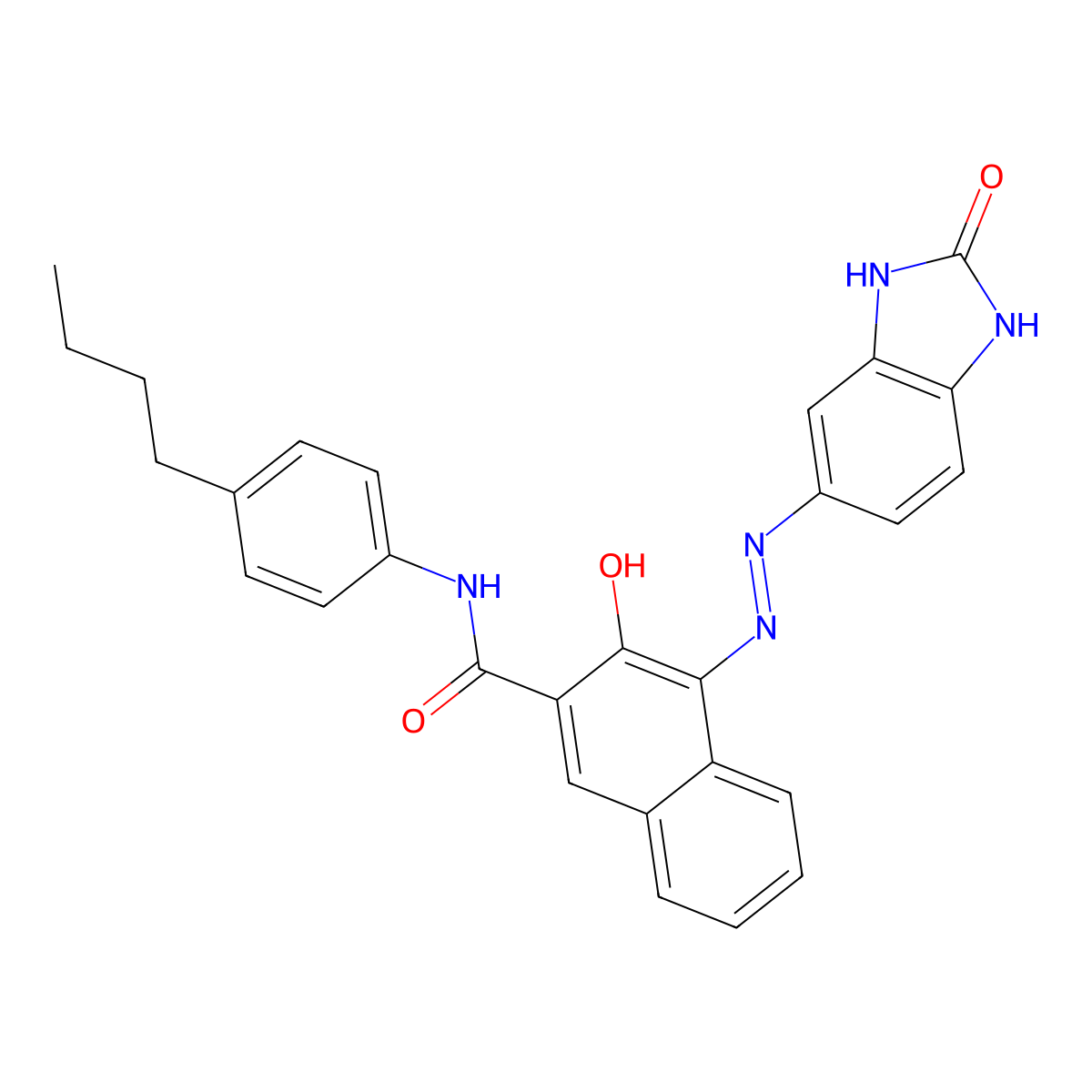 N-(4-butylphenyl)-3-hydroxy-4-[(2-oxo-2,3-dihydro-1H-benzimidazol-5-yl)diazenyl]-2-naphthamide molecular structure, CAS 414901-65-8