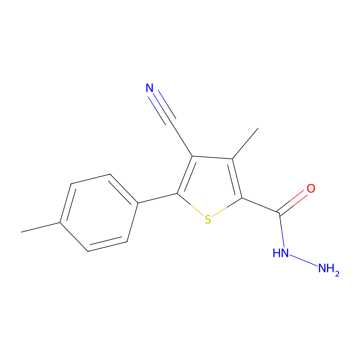 4-Cyano-3-methyl-5-(4-methylphenyl)-2-thiophenecarbohydrazide molecular structure, CAS 414906-94-8