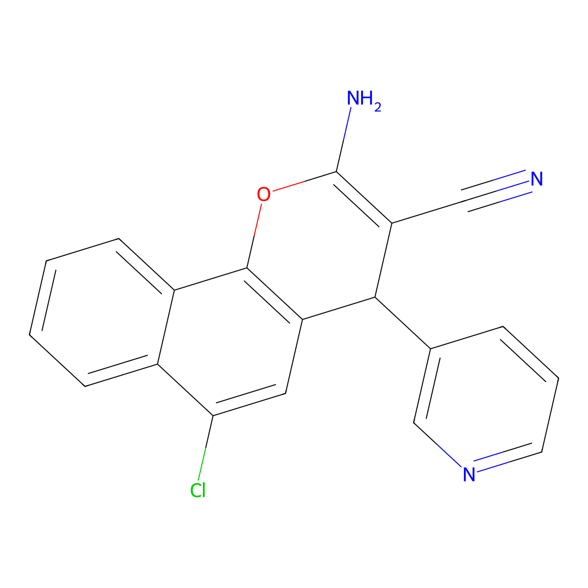 2-amino-6-chloro-4-(pyridin-3-yl)-4H-benzo[h]chromene-3-carbonitrile molecular structure, CAS 414907-28-1
