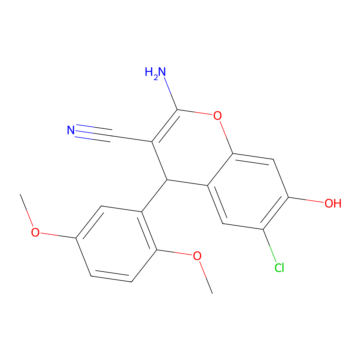 2-amino-6-chloro-4-(2,5-dimethoxyphenyl)-7-hydroxy-4H-chromene-3-carbonitrile molecular structure, CAS 414907-85-0
