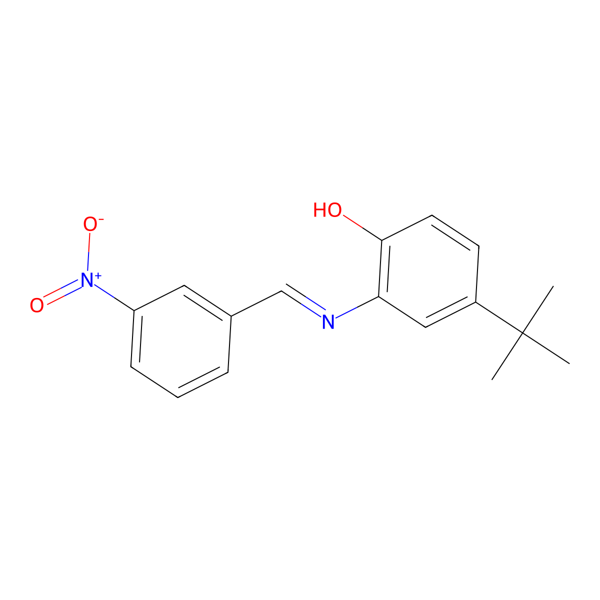 4-Tert-butyl-2-[(3-nitrophenyl)methylideneamino]phenol molecular structure, CAS 414909-09-4
