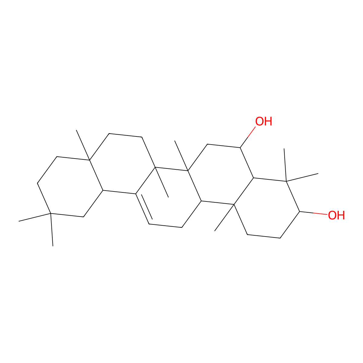 (3beta,6beta)-Olean-12-ene-3,6-diol molecular structure, CAS 41498-79-7