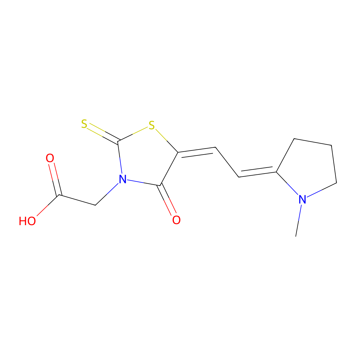 5-[2-(1-Methyl-2-pyrrolidinylidene)ethylidene]-4-oxo-2-thioxo-3-thiazolidineacetic acid molecular structure, CAS 41504-60-3