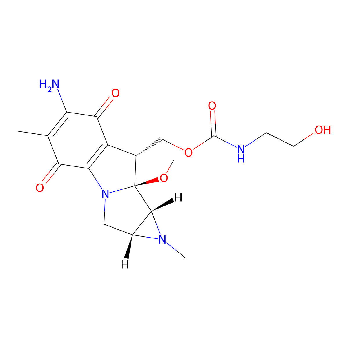 [(4R,6R,7S,8R)-11-amino-7-methoxy-5,12-dimethyl-10,13-dioxo-2,5-diazatetracyclo[7.4.0.02,7.04,6]trideca-1(9),11-dien-8-yl]methyl N-(2-hydroxyethyl)carbamate molecular structure, CAS 41515-28-0