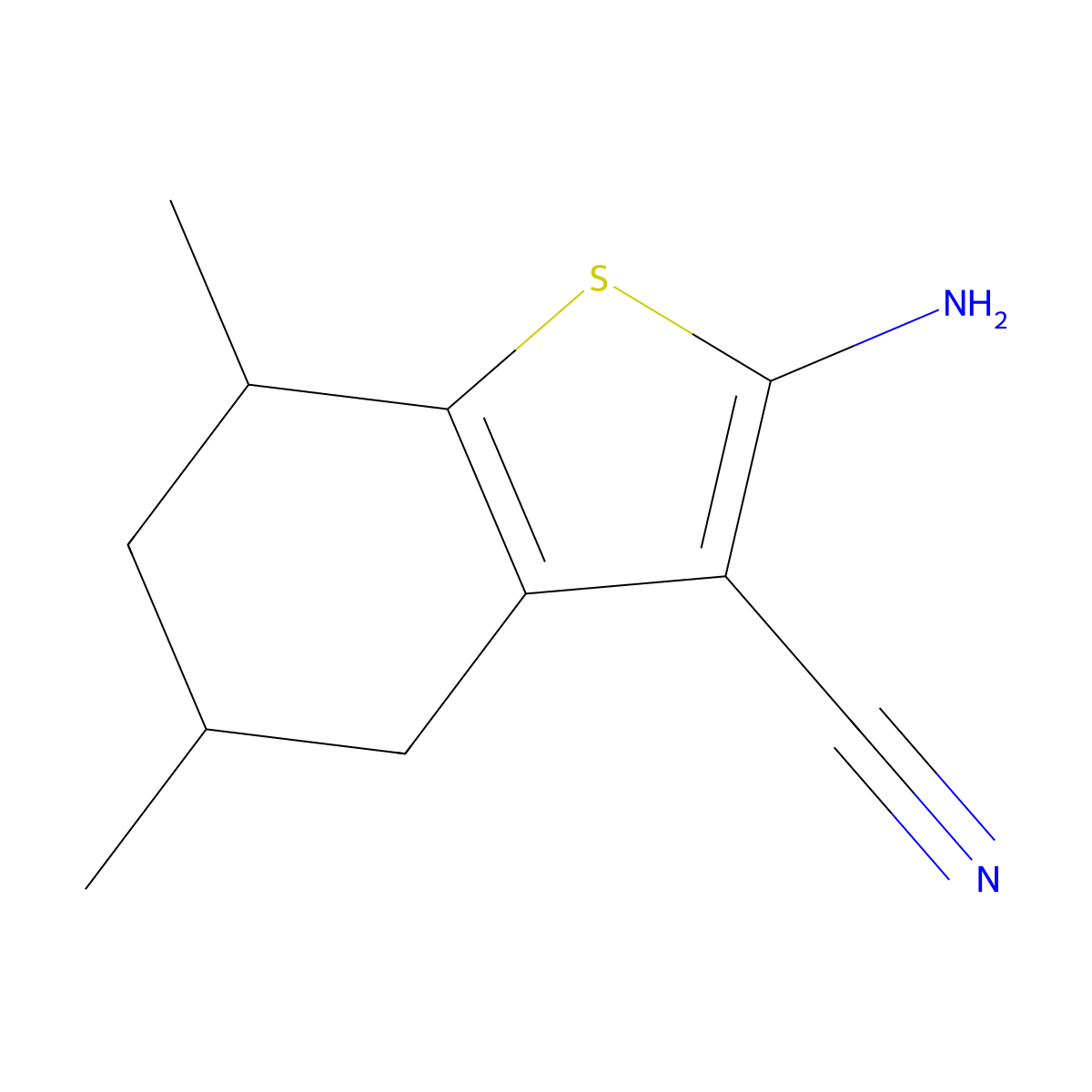 2-Amino-5,7-dimethyl-4,5,6,7-tetrahydro-1-benzothiophene-3-carbonitrile molecular structure, CAS 41543-76-4