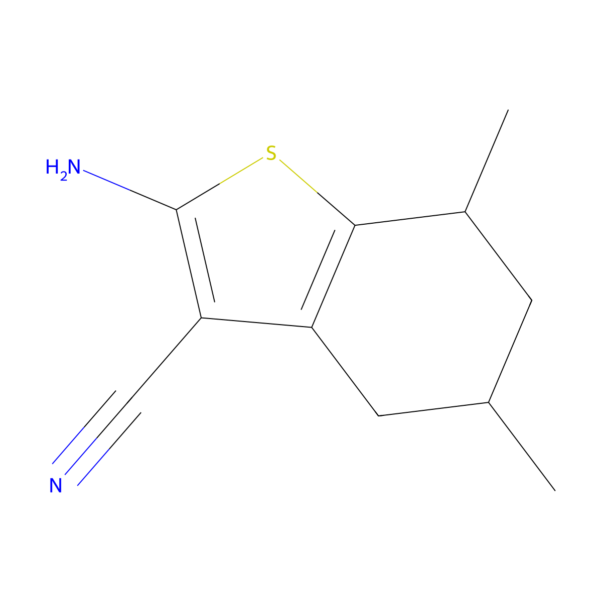 2-Amino-5,7-dimethyl-4,5,6,7-tetrahydro-1-benzothiophene-3-carbonitrile molecular structure, CAS 41543-76-4