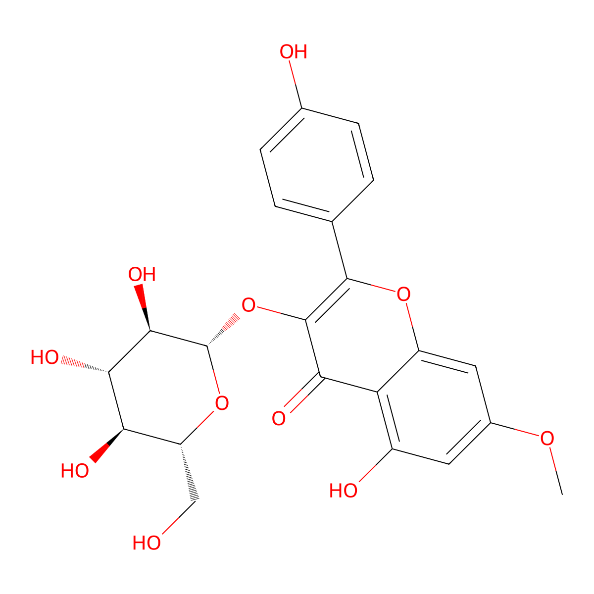 5-hydroxy-2-(4-hydroxyphenyl)-7-methoxy-3-((2S,3R,4S,5S,6R)-3,4,5-trihydroxy-6-(hydroxymethyl)oxan-2-yl)oxychromen-4-one molecular structure, CAS 41545-37-3