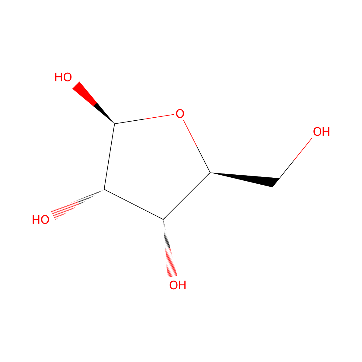 beta-L-ribofuranose molecular structure, CAS 41546-19-4