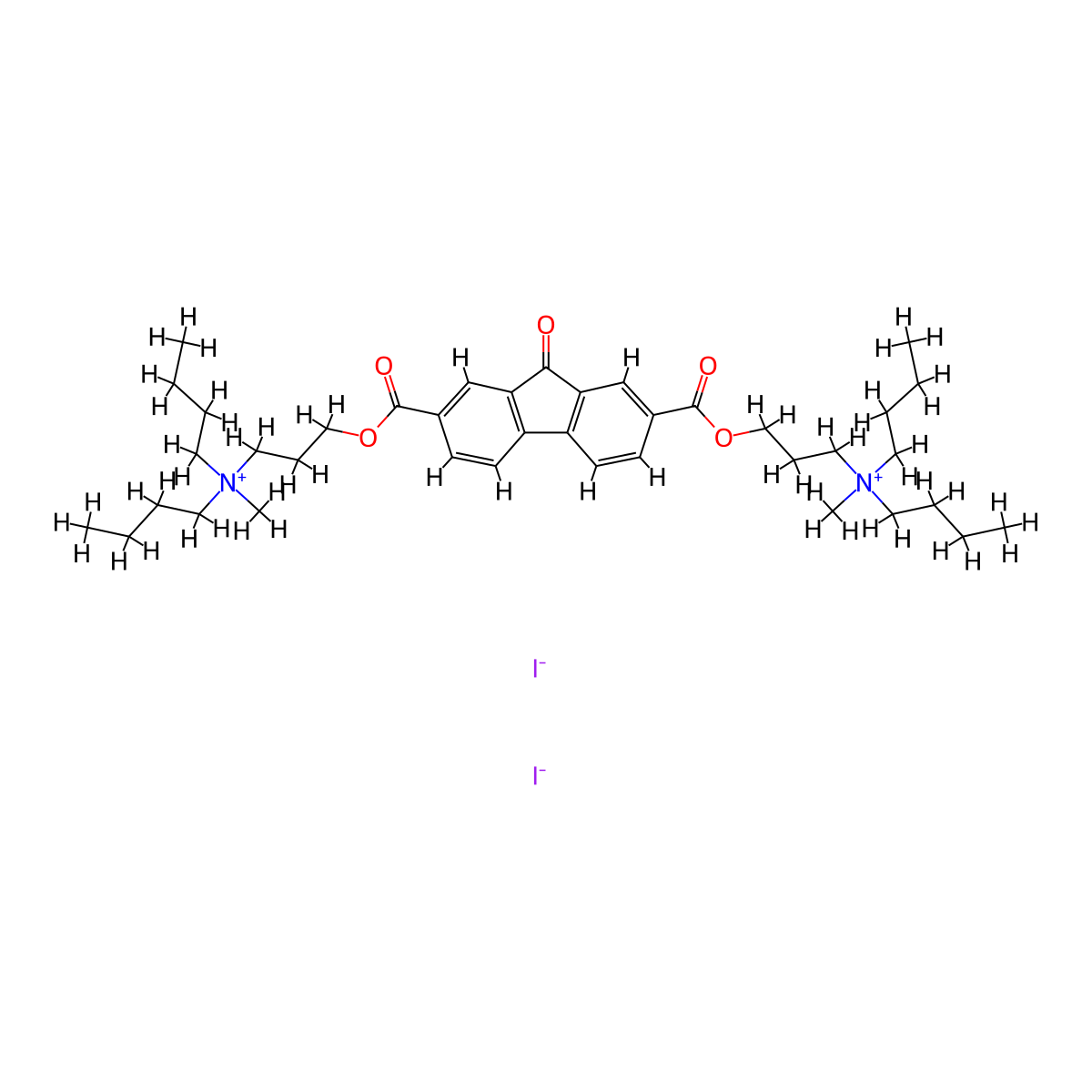 1-Butanaminium, N,N'-((9-oxo-9H-fluorene-2,7-diyl)bis(carbonyloxy-3,1-propanediyl))bis(N-butyl-N-methyl-, diiodide, hydrate molecular structure, CAS 41549-91-1