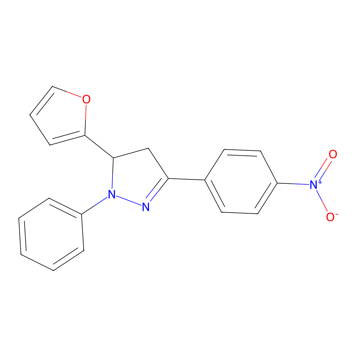 5-(2-Furyl)-3-(4-nitrophenyl)-1-phenyl-4,5-dihydro-1H-pyrazole molecular structure, CAS 4155-82-2