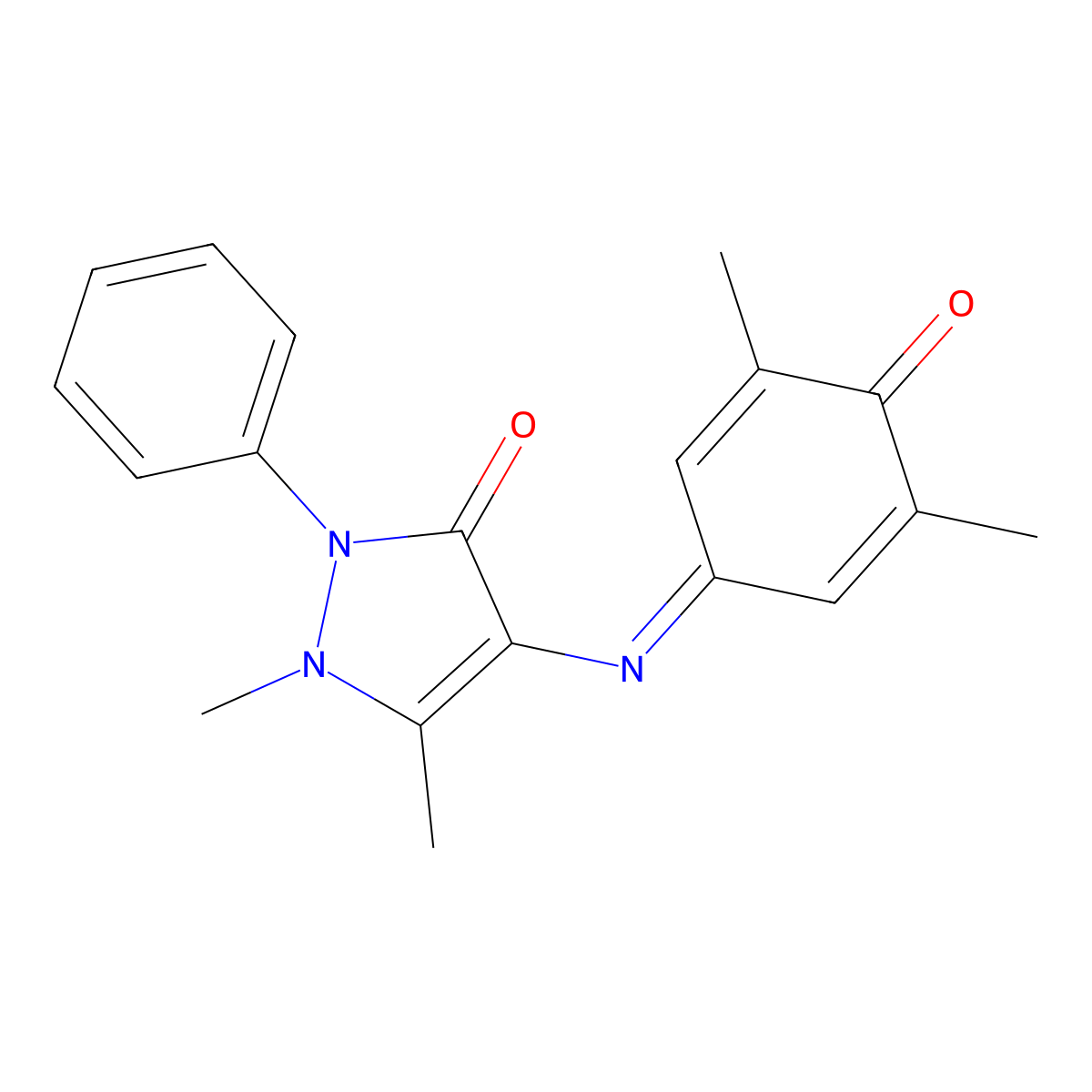 4-[(3,5-Dimethyl-4-oxocyclohexa-2,5-dien-1-ylidene)amino]-1,5-dimethyl-2-phenylpyrazol-3-one molecular structure, CAS 41554-28-3