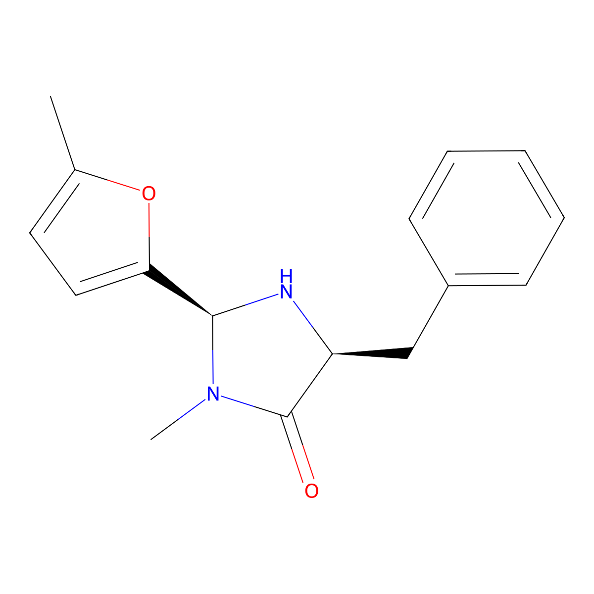 (2S,5S)-(-)-5-Benzyl-3-methyl-2-(5-methyl-2-furyl)-4-imidazolidinone molecular structure, CAS 415678-40-9
