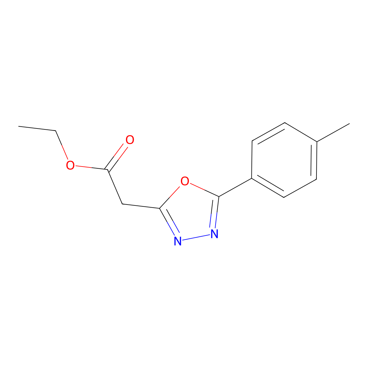 Ethyl 2-[5-(4-methylphenyl)-1,3,4-oxadiazol-2-yl]acetate molecular structure, CAS 415679-18-4