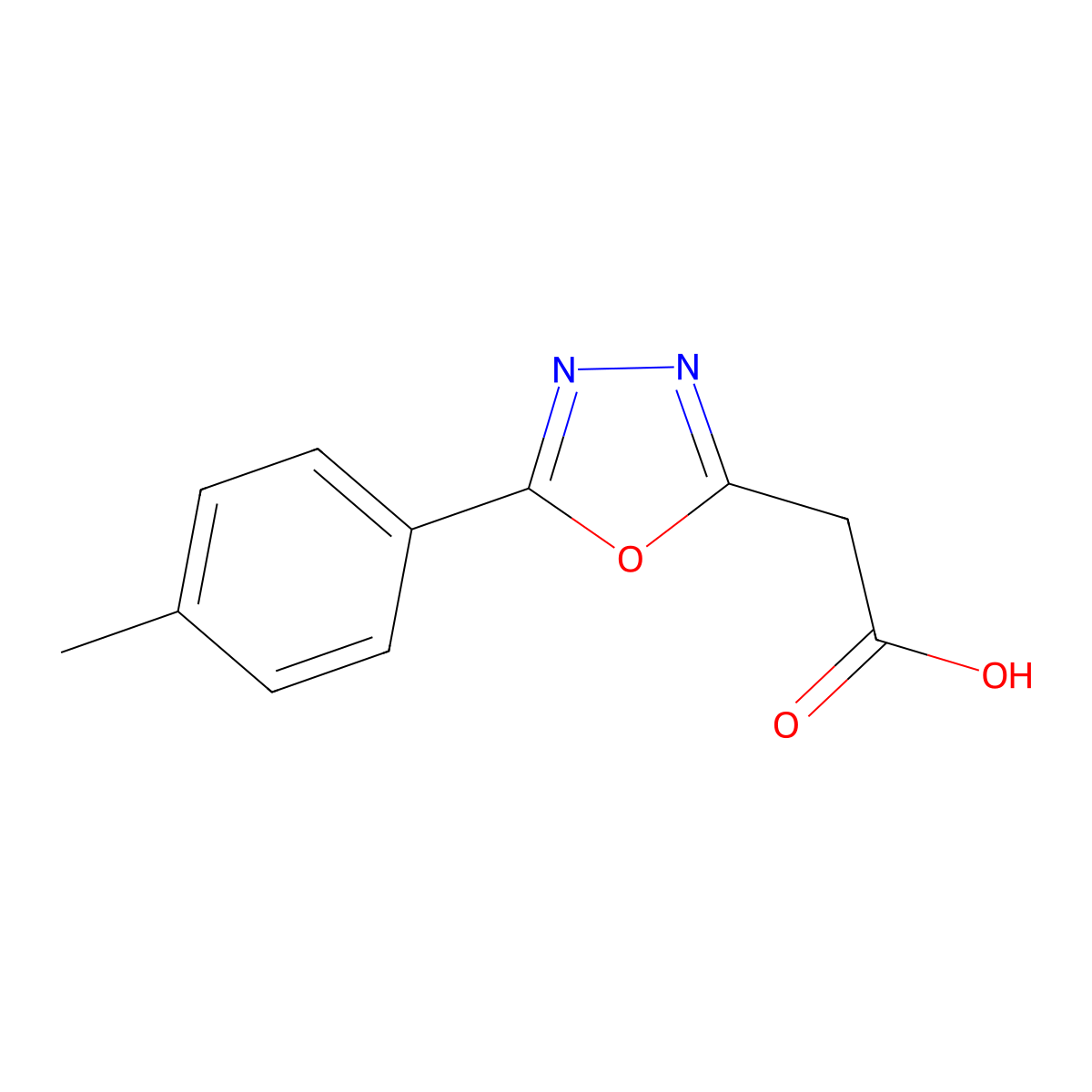 2-(5-(p-Tolyl)-1,3,4-oxadiazol-2-yl)acetic acid molecular structure, CAS 415679-23-1