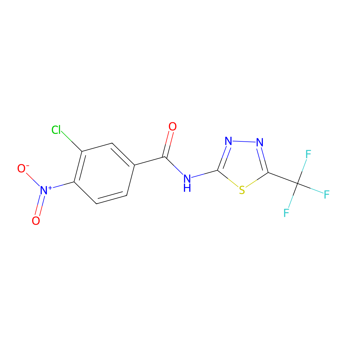 3-chloro-4-nitro-N-[5-(trifluoromethyl)-1,3,4-thiadiazol-2-yl]benzamide molecular structure, CAS 415686-61-2