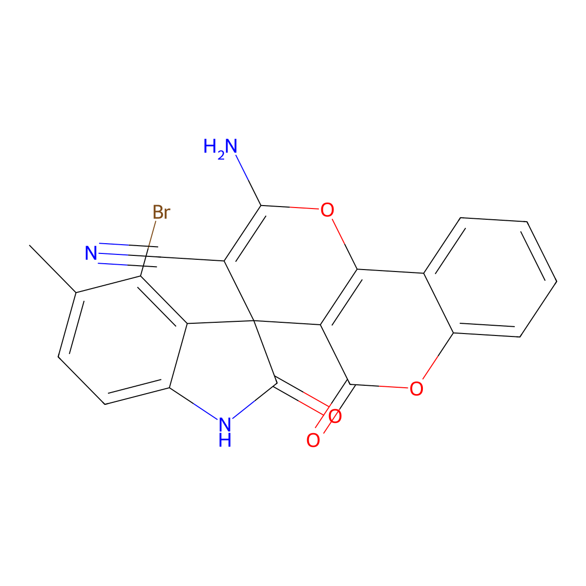 2'-amino-4-bromo-5-methyl-2,5'-dioxospiro[1H-indole-3,4'-pyrano[3,2-c]chromene]-3'-carbonitrile molecular structure, CAS 415687-70-6