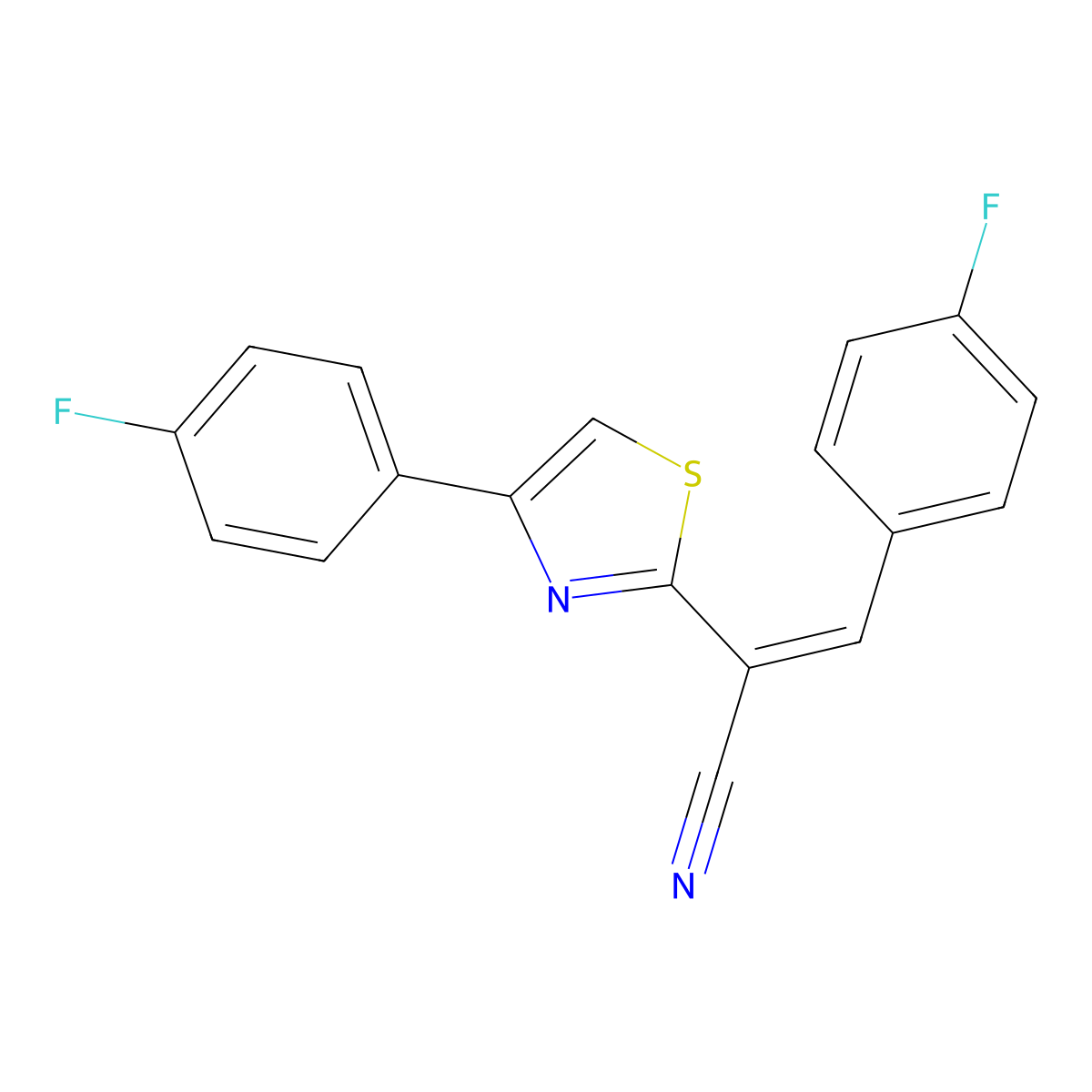 (2E)-3-(4-fluorophenyl)-2-[4-(4-fluorophenyl)-1,3-thiazol-2-yl]prop-2-enenitrile molecular structure, CAS 415688-14-1