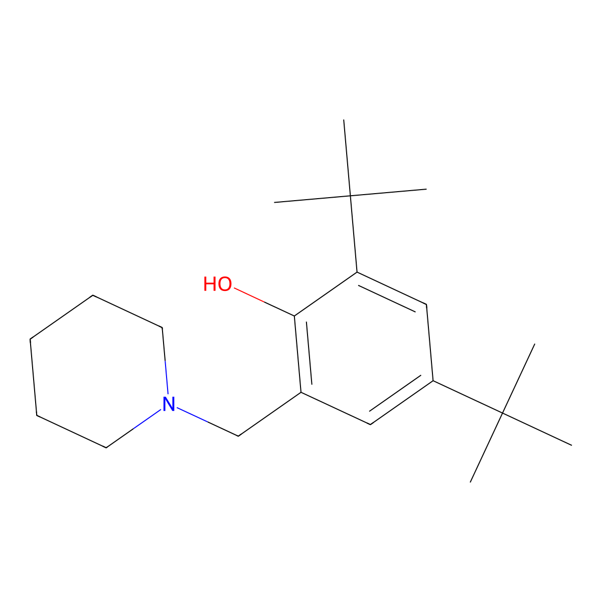 2,4-Di-tert-butyl-6-(1-piperidinylmethyl)phenol molecular structure, CAS 415688-70-9