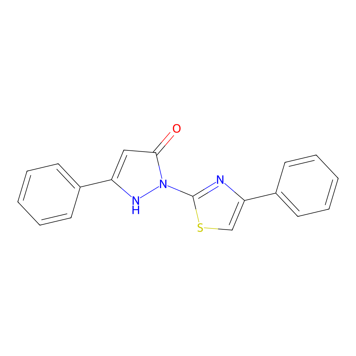 5-phenyl-2-(4-phenyl-1,3-thiazol-2-yl)-1H-pyrazol-3-one molecular structure, CAS 415689-44-0