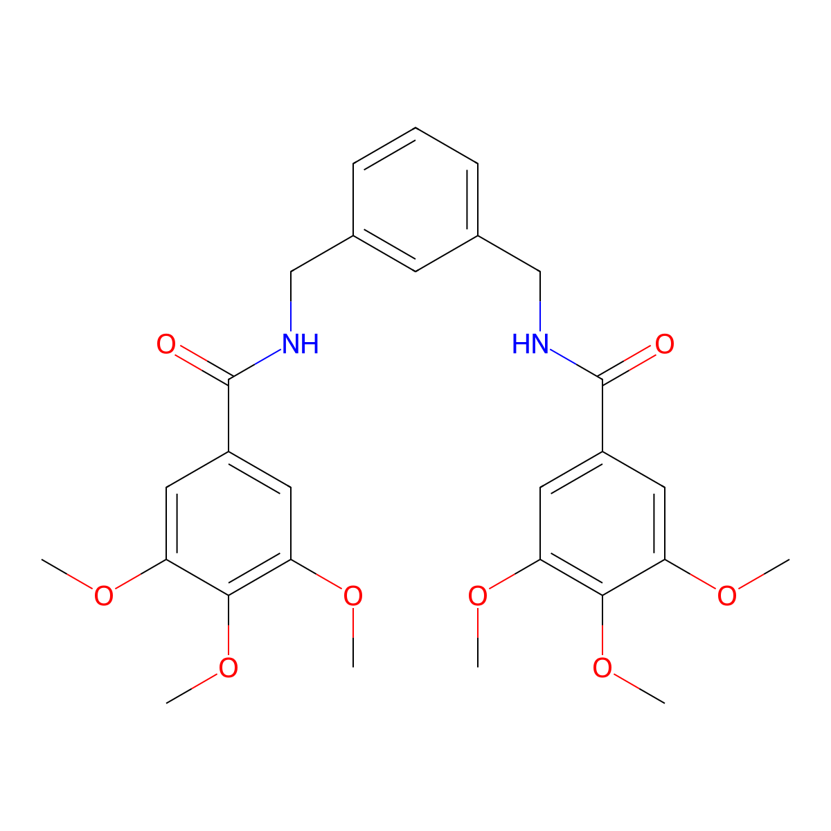 3,4,5-trimethoxy-N-[[3-[[(3,4,5-trimethoxybenzoyl)amino]methyl]phenyl]methyl]benzamide molecular structure, CAS 415692-45-4