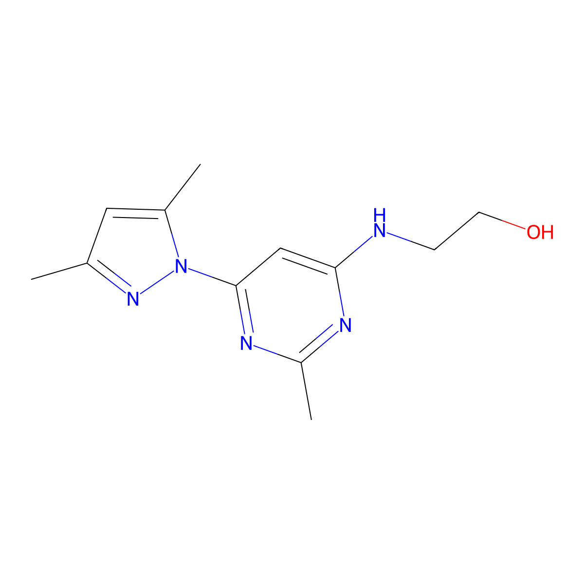 2-((6-(3,5-Dimethyl-1H-pyrazol-1-yl)-2-methylpyrimidin-4-yl)amino)ethanol molecular structure, CAS 415698-80-5
