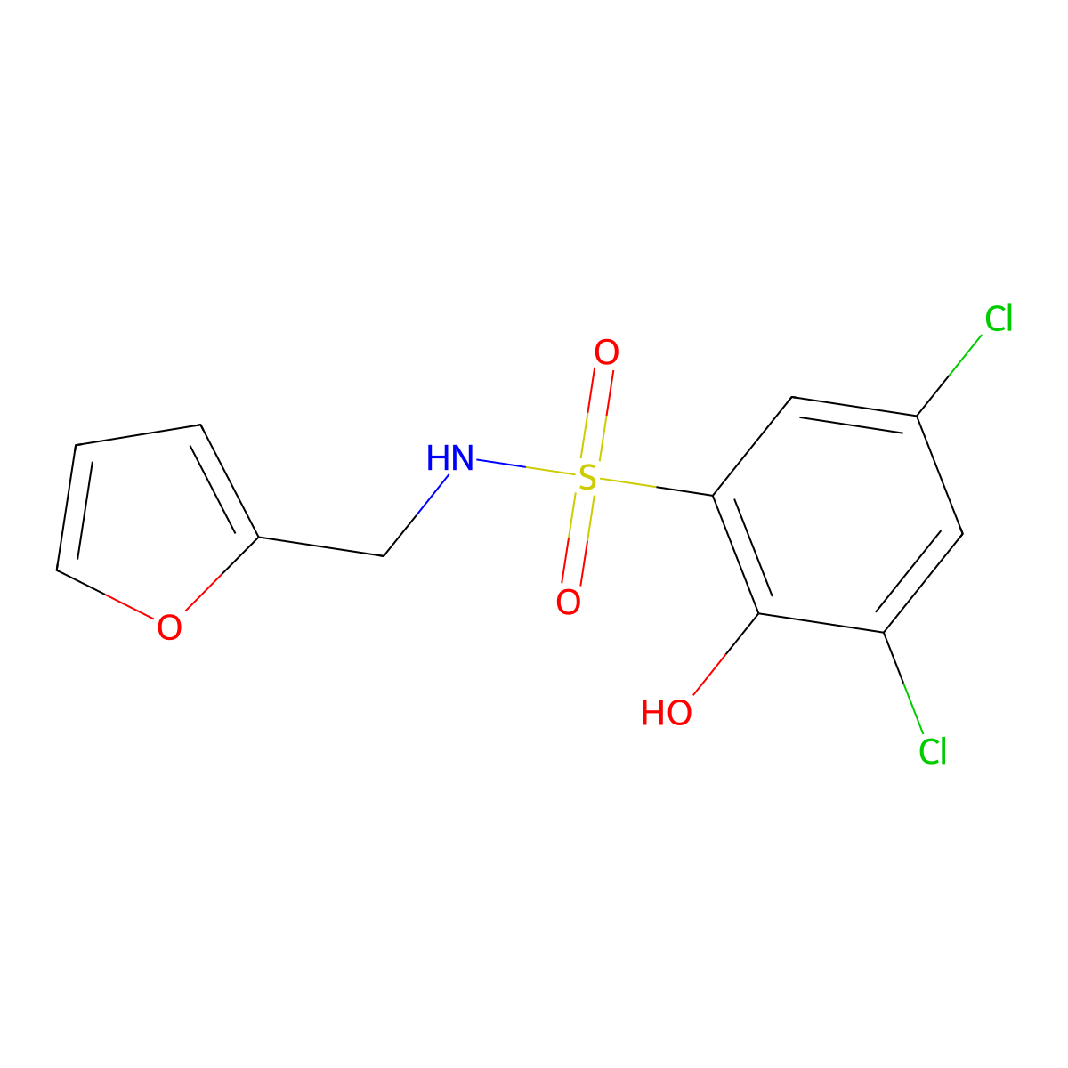 3,5-dichloro-N-(furan-2-ylmethyl)-2-hydroxybenzenesulfonamide molecular structure, CAS 41570-84-7