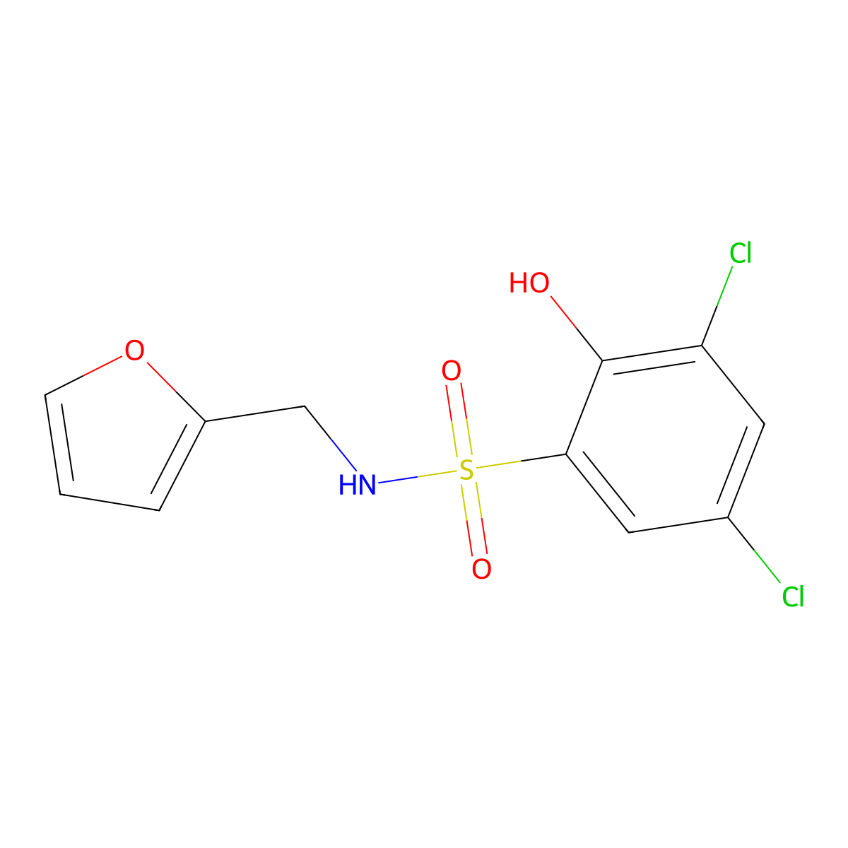 3,5-dichloro-N-(furan-2-ylmethyl)-2-hydroxybenzenesulfonamide molecular structure, CAS 41570-84-7