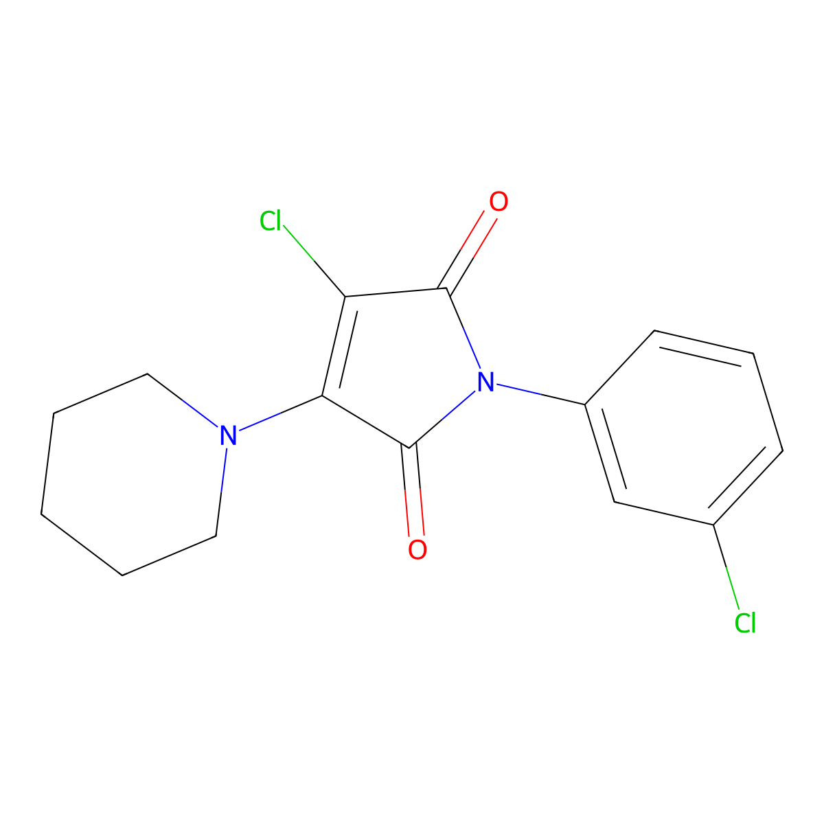 3-Chloro-1-(3-chlorophenyl)-4-(1-piperidinyl)-1H-pyrrole-2,5-dione molecular structure, CAS 415701-82-5