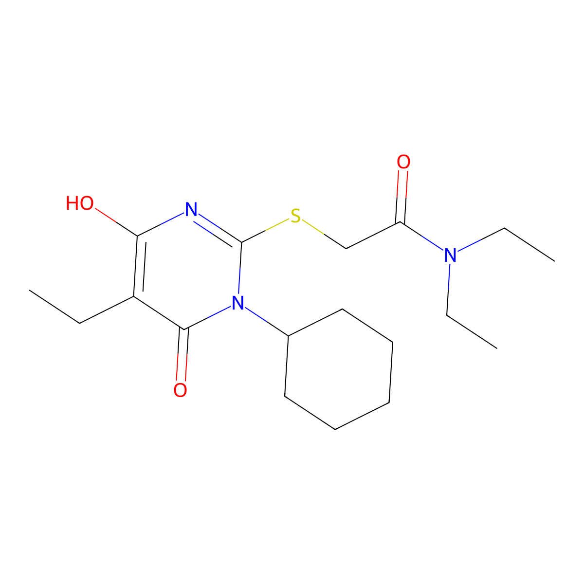2-[(1-cyclohexyl-5-ethyl-4-hydroxy-6-oxo-1,6-dihydropyrimidin-2-yl)sulfanyl]-N,N-diethylacetamide molecular structure, CAS 415702-88-4