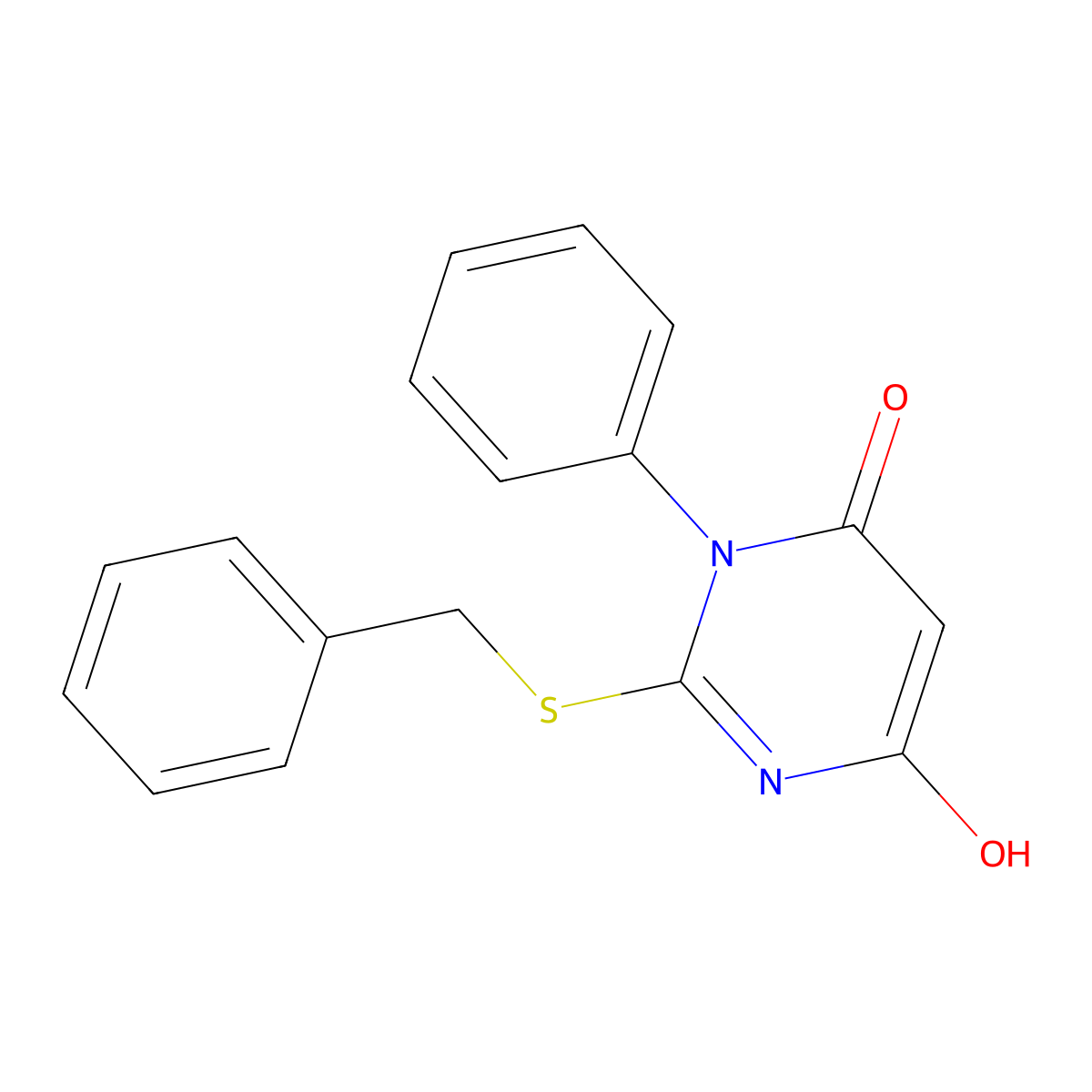 2-(benzylsulfanyl)-6-hydroxy-3-phenylpyrimidin-4(3H)-one molecular structure, CAS 415703-24-1