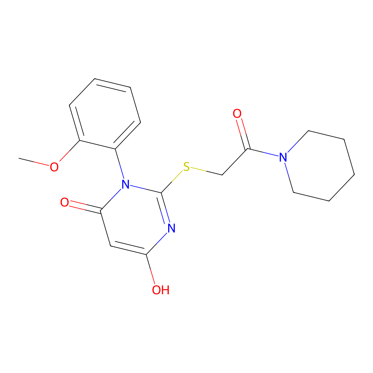 6-hydroxy-3-(2-methoxyphenyl)-2-{[2-oxo-2-(piperidin-1-yl)ethyl]sulfanyl}pyrimidin-4(3H)-one molecular structure, CAS 415703-61-6
