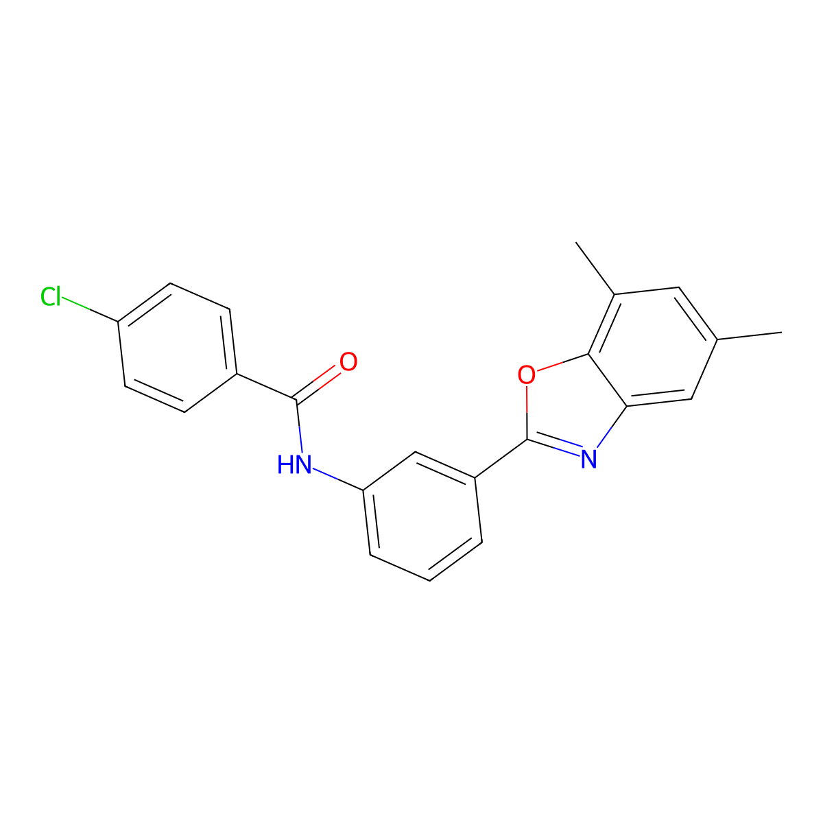 4-chloro-N-[3-(5,7-dimethyl-1,3-benzoxazol-2-yl)phenyl]benzamide molecular structure, CAS 415703-62-7