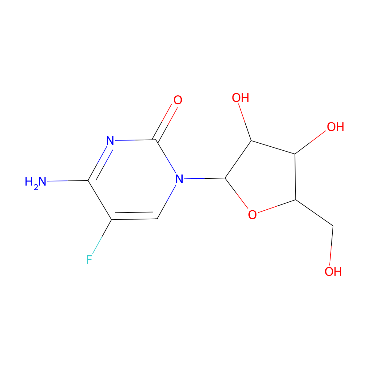 4-amino-1-[(2S,3S,4R,5S)-3,4-dihydroxy-5-(hydroxymethyl)tetrahydrofuran-2-yl]-5-fluoro-pyrimidin-2-one molecular structure, CAS 415704-64-2