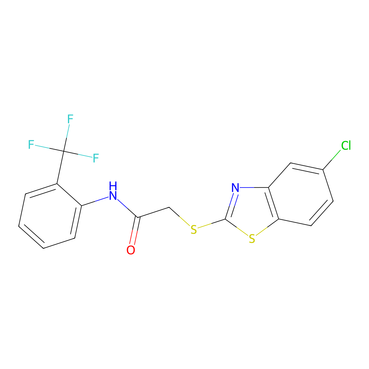 2-[(5-chloro-1,3-benzothiazol-2-yl)sulfanyl]-N-[2-(trifluoromethyl)phenyl]acetamide molecular structure, CAS 415712-61-7