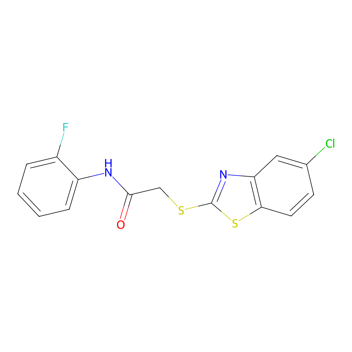 2-[(5-chloro-1,3-benzothiazol-2-yl)sulfanyl]-N-(2-fluorophenyl)acetamide molecular structure, CAS 415712-80-0
