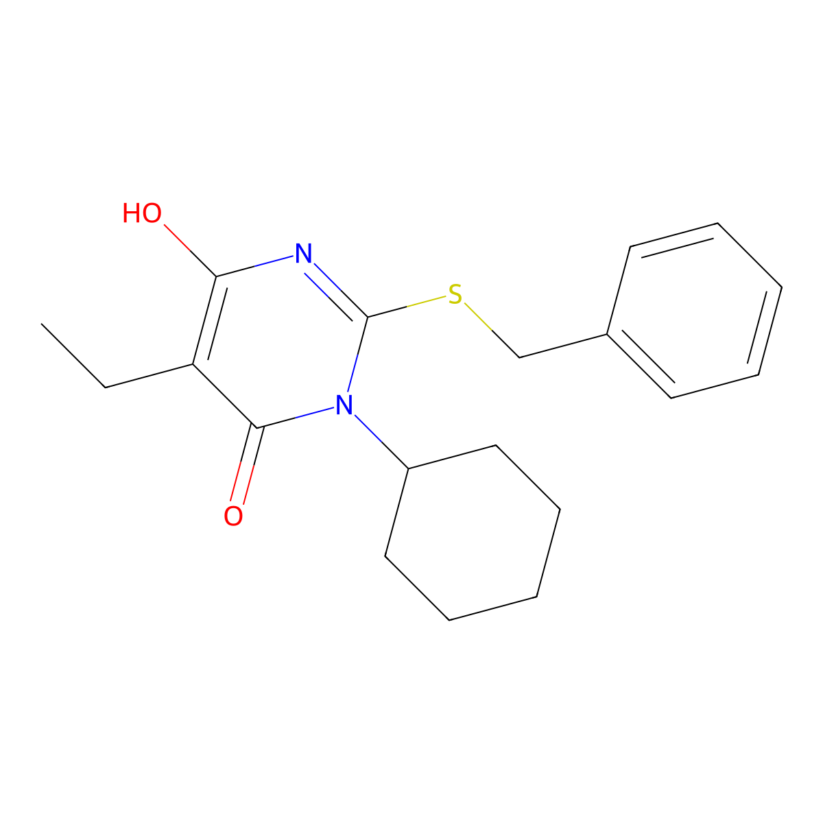 2-(benzylsulfanyl)-3-cyclohexyl-5-ethyl-6-hydroxypyrimidin-4(3H)-one molecular structure, CAS 415713-35-8